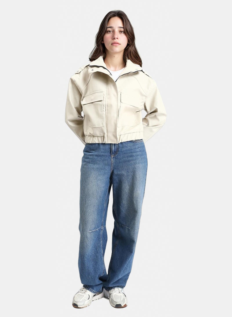 RAVIN Women Double Closure Leather Jacket With Hem Light Beige - Image 4